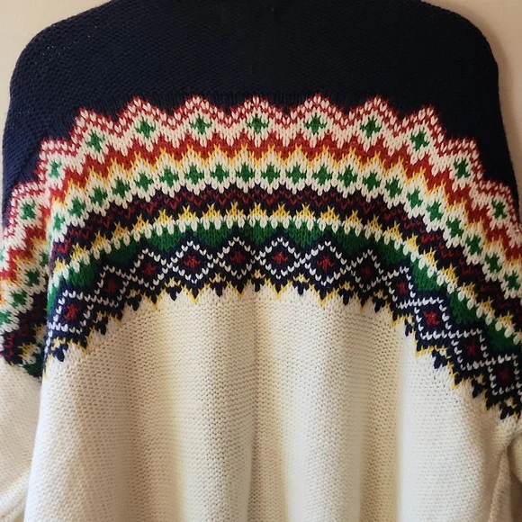 American Eagle Fair Isle Cardigan Chunky Knit Cream Navy Pockets, Size Xxl - Picture 10 of 12